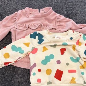 Cat & Jack Cream Geometric Print Long-Sleeve Top with Pink Ruffle long sleeve.